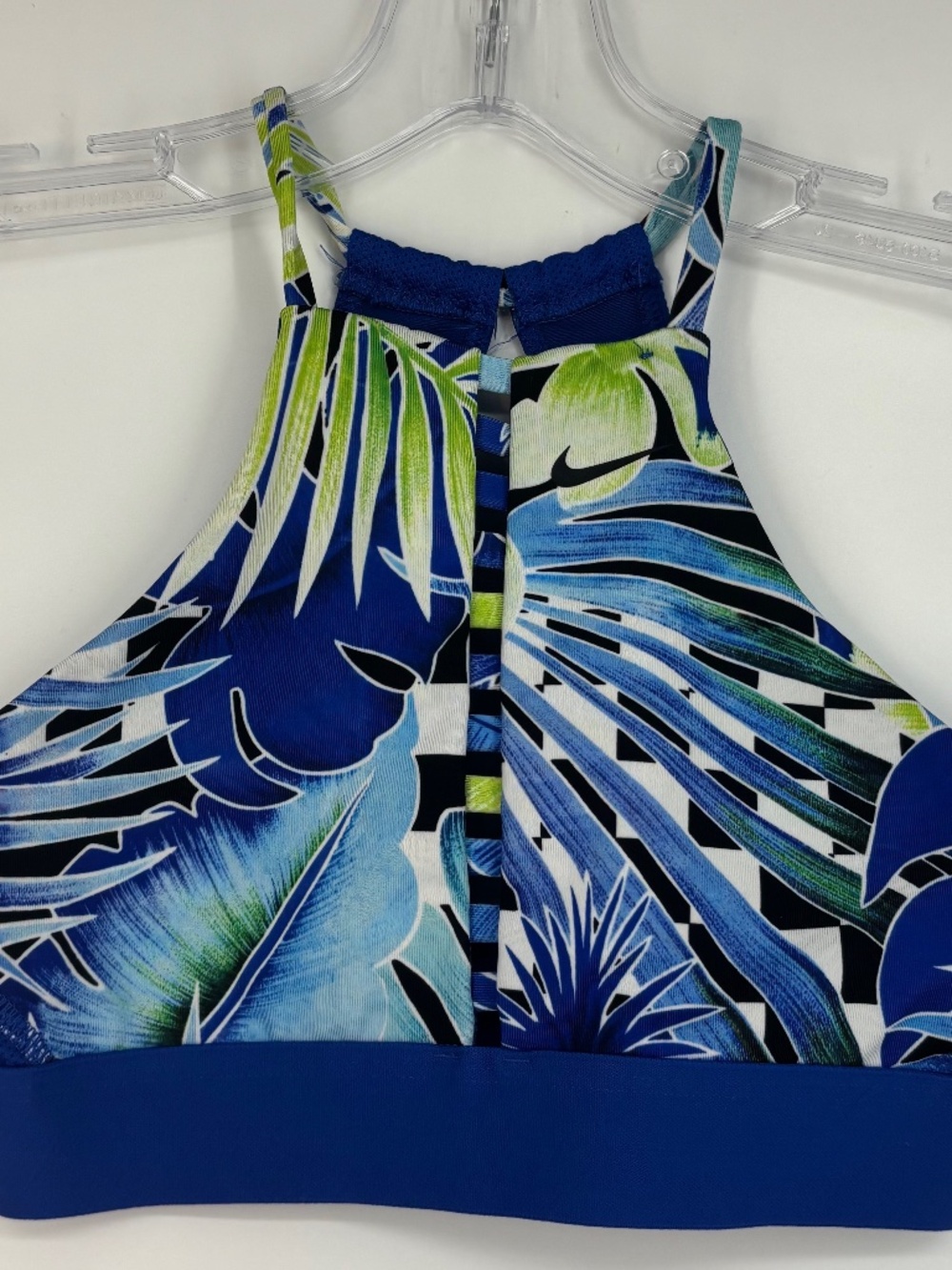 Nike Womens XS Sports Bra Blue Green Tropical Leaf Print Spaghetti Strap No Pads